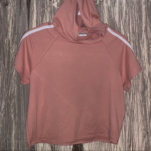 Light pink short sleeve hooded crop top